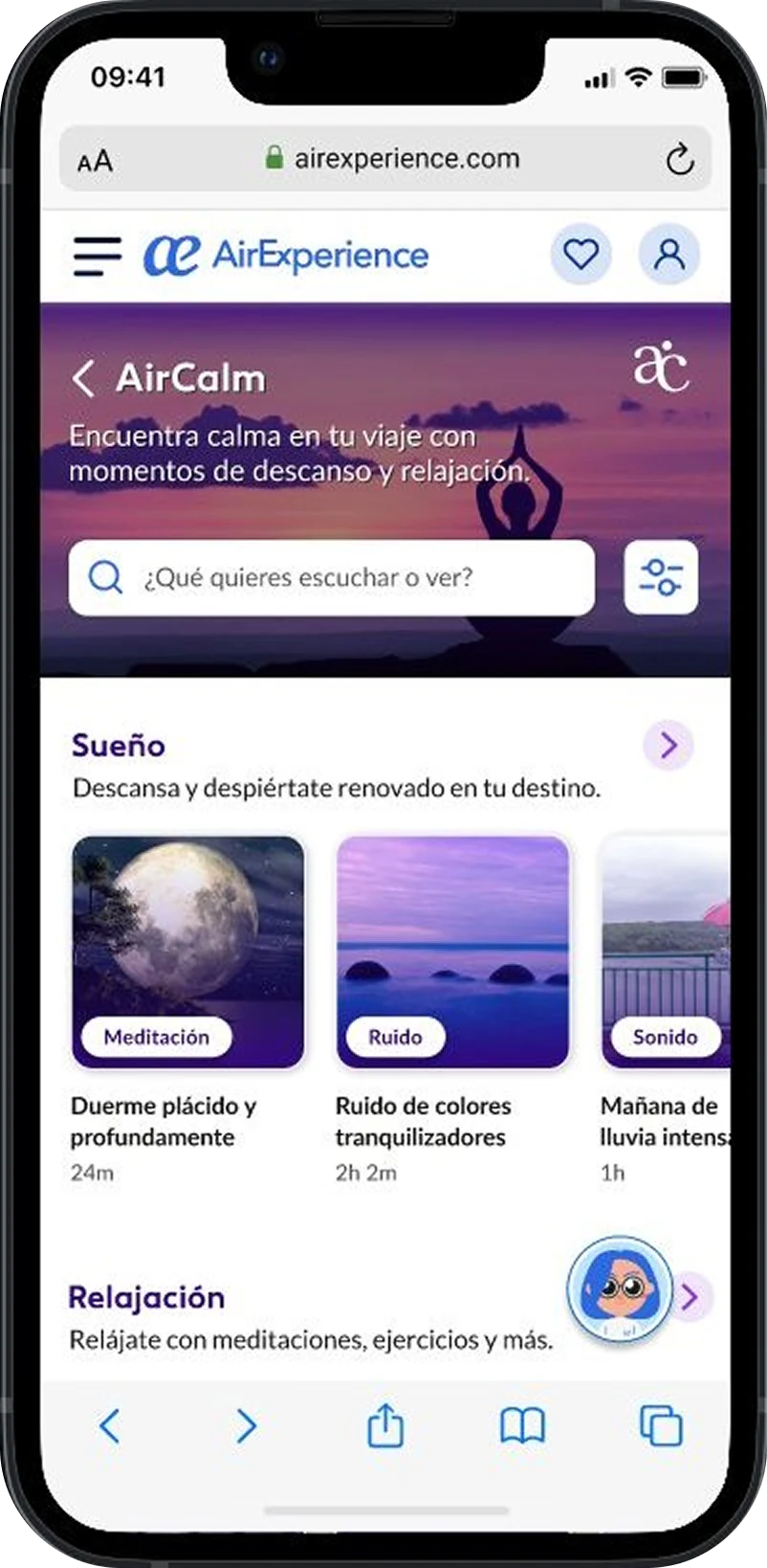 Sección AirCalm de AirExperience
