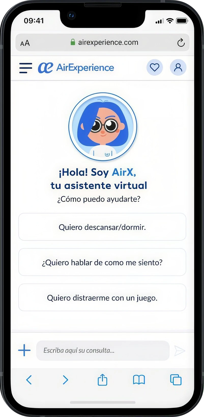 Chat con AirX, el asistente virtual